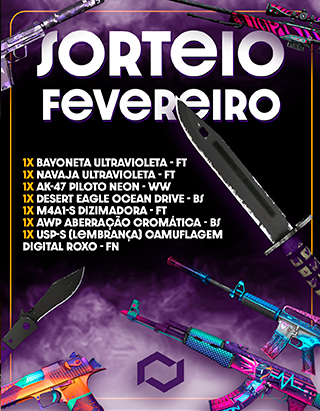 Banner do sorteio - SORTEIO FEVEREIRO CSGO.NET
